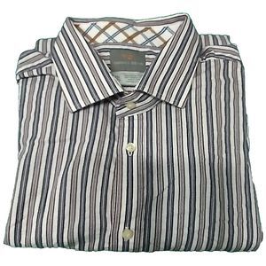 Thomas Dean TD Men's Size XXL Long Sleeve Striped Shirt Button Up Purple Blue